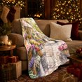 thumbnail image 3 of Charming European Street Scene Floral, Festive Botanical Garden Scene, Warm Flannel Blanket for Sunroom and Reading Nook, Garden Lovers Valentine's Day Gift, Botanical Home Decor, 3 of 9