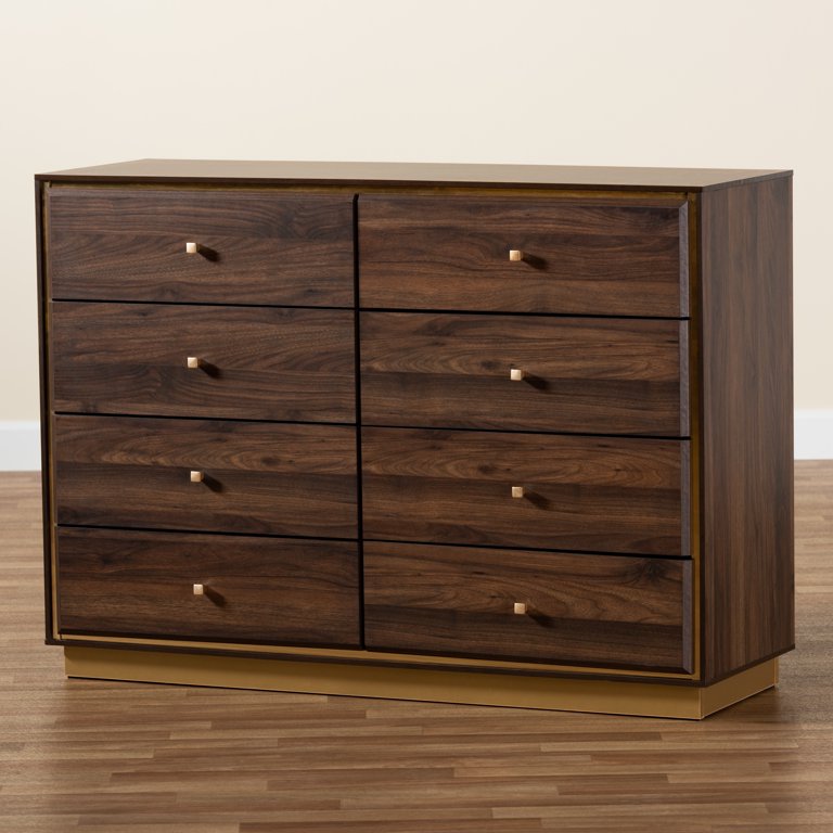 brown dresser with gold hardware Mid-Century 3-Drawer Dresser Light Brown (Set of 2) main image 1