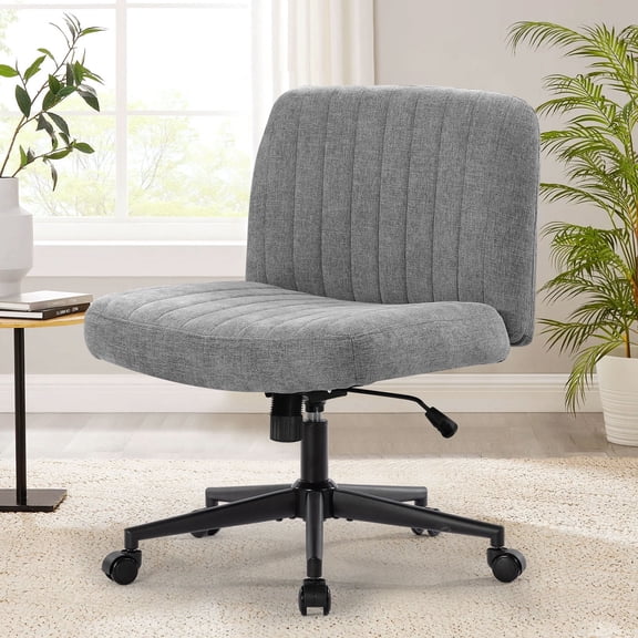 JONPONY Office Chair Armless Criss Cross Legged Chair with Wheels, Comfy Home Office Desk Chairs, Adjustable Swivel Padded Fabric Vanity Task Computer Chair,Dark Grey