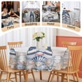 thumbnail image 5 of Round Tablecloth Retro Coastal Waterproof Oil Proof Polyester Table Cloth Cover Decor for Home Dining Outdoor,Patio,Parties, 60" Dia. Gnome Shell Starfish Blue Ivory, 5 of 9