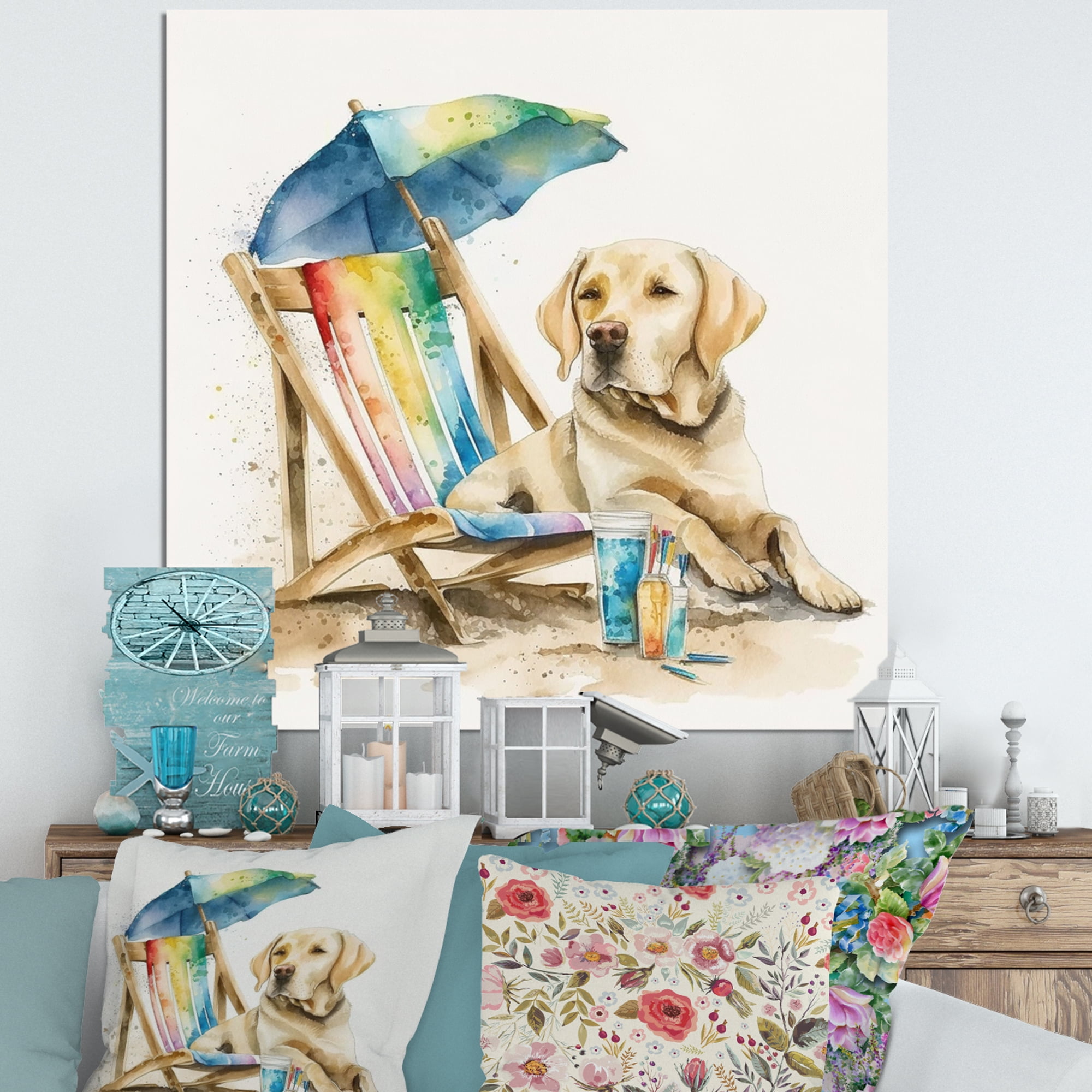 Designart Dog Laying On Chair At The Beach V Canvas Wall Art