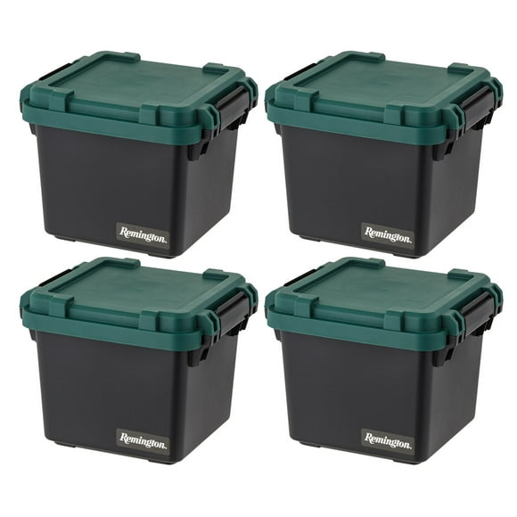 Remington 28 L (30 Qt) Heavy Duty Trail Box Stackable Storage Bin with Latching Lids Black 4 Pack