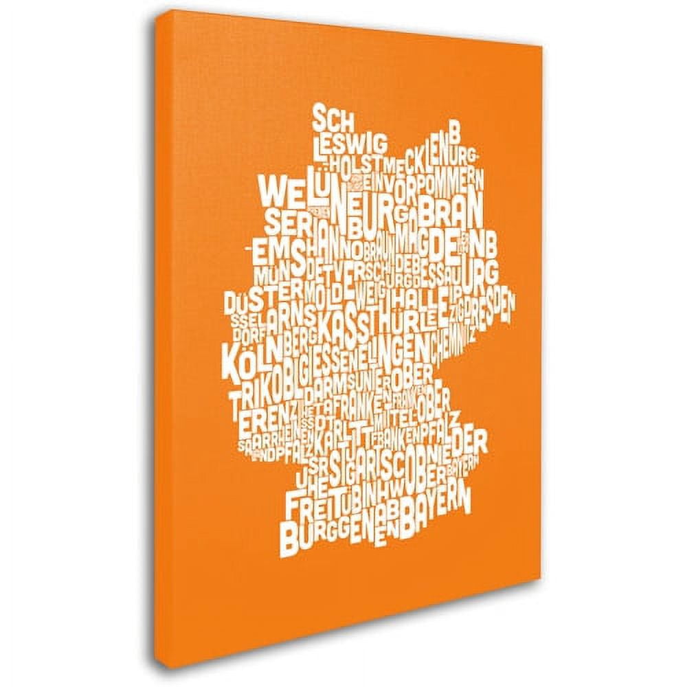 Trademark Art 'ORANGE-Germany Regions Map' Canvas Art by Michael Tompsett