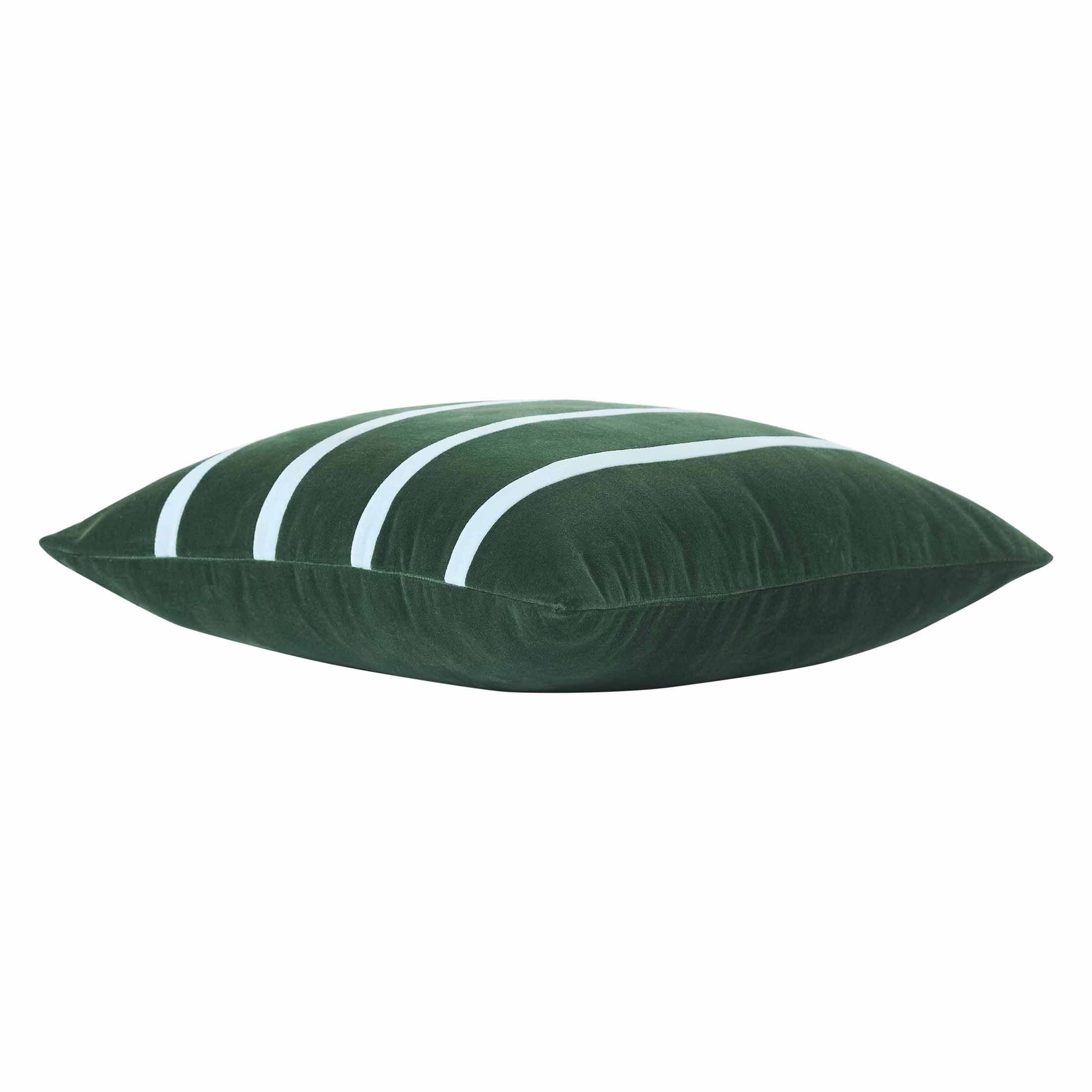 Beautiful 20" x 20" Thyme Green Stripe Velvet Decorative Pillow by Drew Barrymore