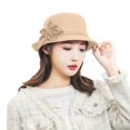 thumbnail image 4 of Women Vintage Felt Cloche Hats LSONABXA Imitation Wool Flowers Bucket Cloche Bowler Hat Flat Brim Inner Lining Winter Spring Autumn Wedding Tea Parties Daily Wear Black, 4 of 4