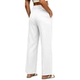 thumbnail image 5 of ZHYou No Boundarie Womens Dress Pants High Waist Single Button Pleated Wide Leg Office Work Trousers with Side Pockets,White,Size S, 5 of 7