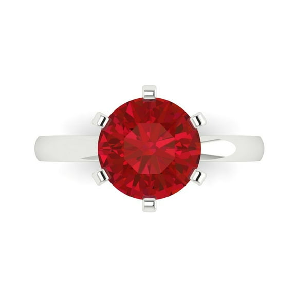 Clara Pucci 14K White Gold 3ct Ruby Solitaire Ring for Women