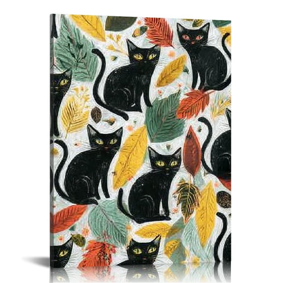 RKSupls Black Cat Canvas Wall Art, Canvas Prints Wall Art for Living Room Bedroom Stairway Office, Art Print Painting for Home Decorations,12x16in