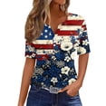 thumbnail image 3 of 4th Of July Shirts for Women Summer 250 Anniversary Usa Flag Patriotic Short Sleeve Button Henley V Neck Independence Day Usa Flag American Flag Floral Print T Shirt Dark Blue M, 3 of 8