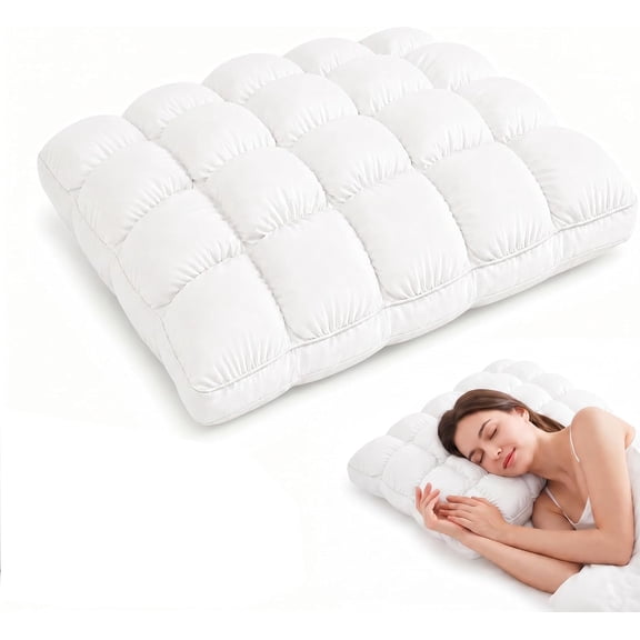 Mellow Puff Sleep Pillow, Mellow Puff Cooling Pillow for Sleeping | Fluffy Cloud Pillow with Ice-Silk Touch Cover, Quilted Grid Breathable for Side & Back Sleepers, High Elasticity Soft Support