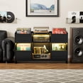 thumbnail image 6 of BROTTAR Record Player Stand with Vinyl Storage Cabinet, Turntable Shelf with 3 Color Lights and Human Body Sensing, Record Stand for Music Room Living Room, Black, 6 of 7