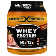 Body Fortress Super Advanced 100% Premium Whey Protein Powder, Strawberry, 60g Protein, Immune Support , Vitamins C & D Plus Zinc, 1.59 lbs