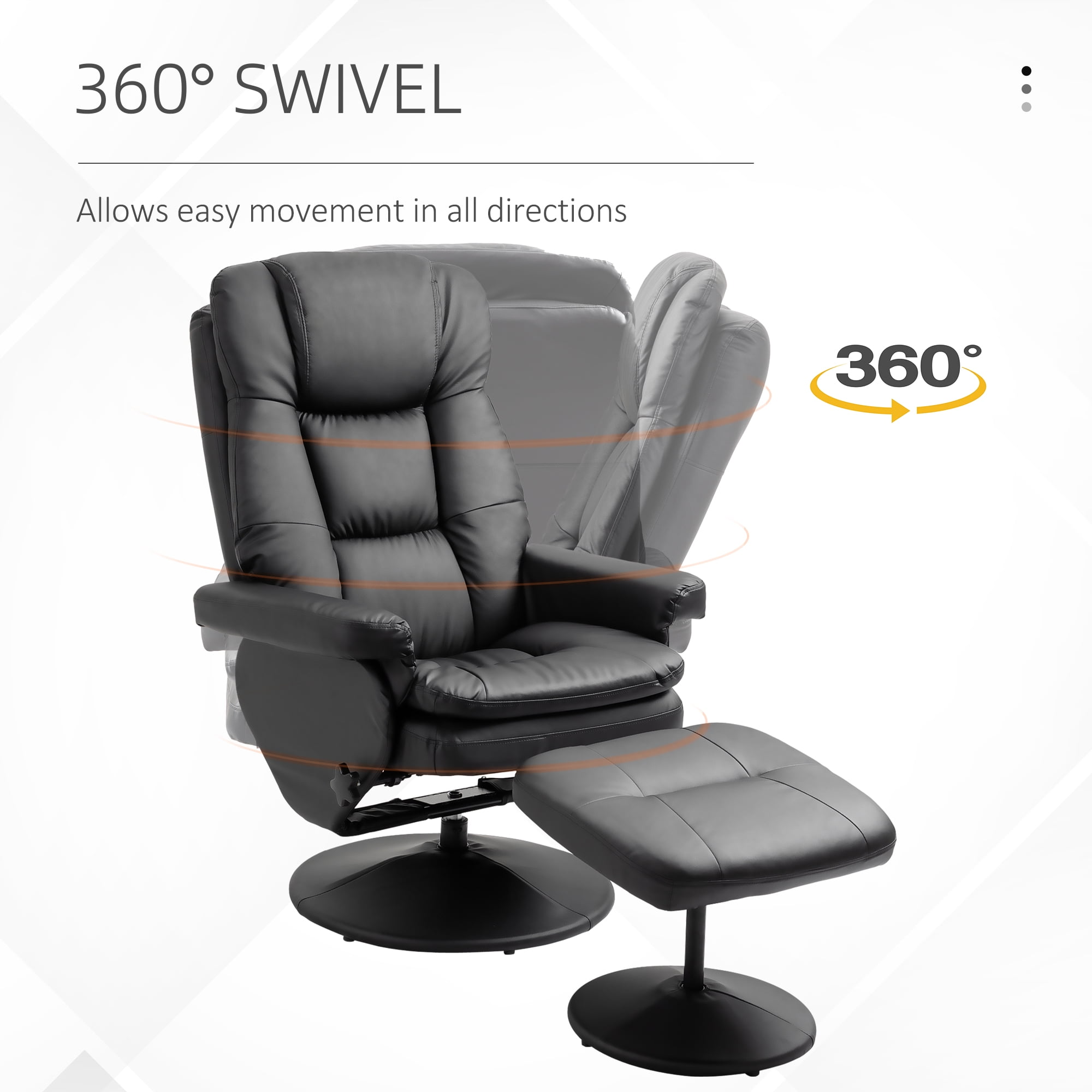 Massage Office Chair with Ottoman, PU Leather Recliner, 135° Recline, Black