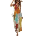 thumbnail image 2 of Multi-Color Leaves Dress Summer Street Style Bohemia Long Dresses Female Sleeveless Printed Maxi Dress, 2 of 9