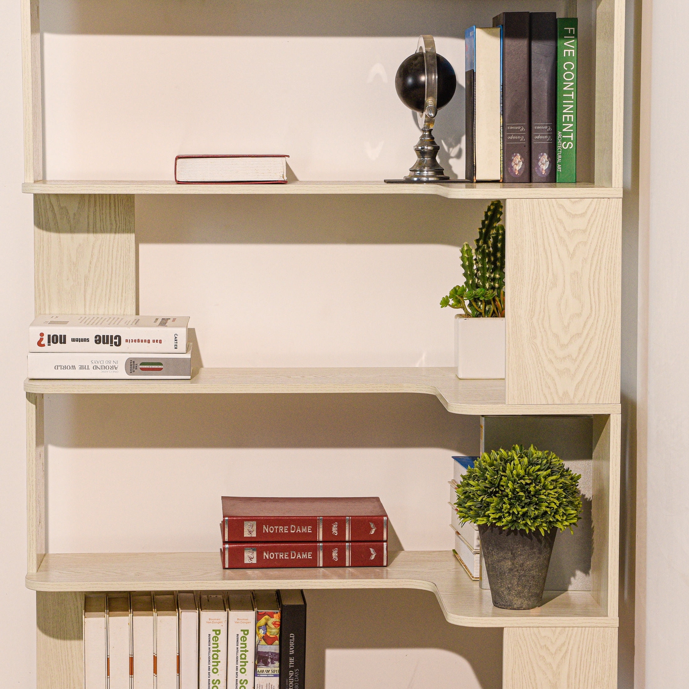 GDF Studio Derwin 5-Tier Corner Bookshelf, L-Shaped Wooden Bookcase for Living Room, Home Office, White Oak