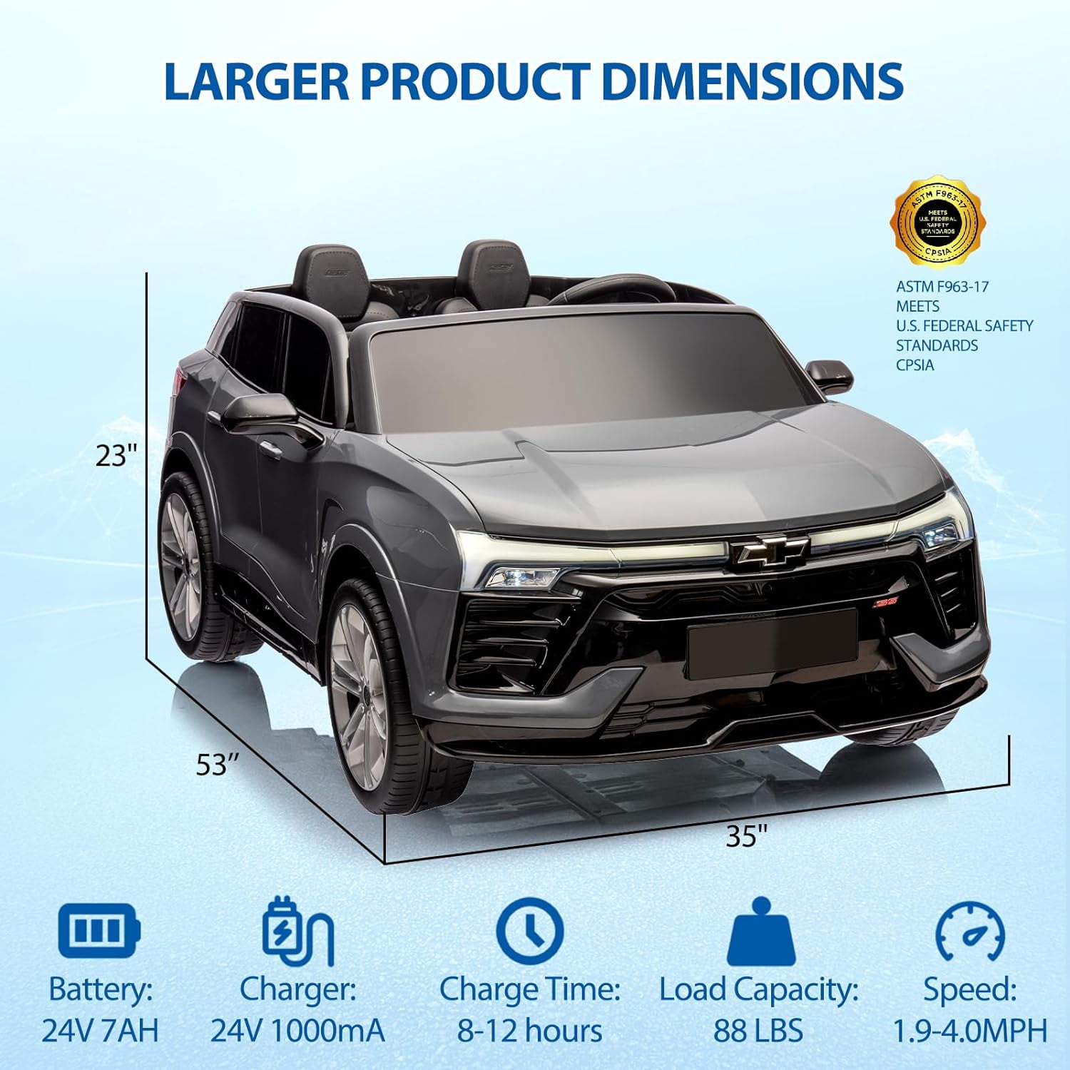 Acekid 24V Electric Car Ride on Car 2-Seater SUV Parent Remote Control Variable Speeds Spring Suspension Wireless Music Player Grey