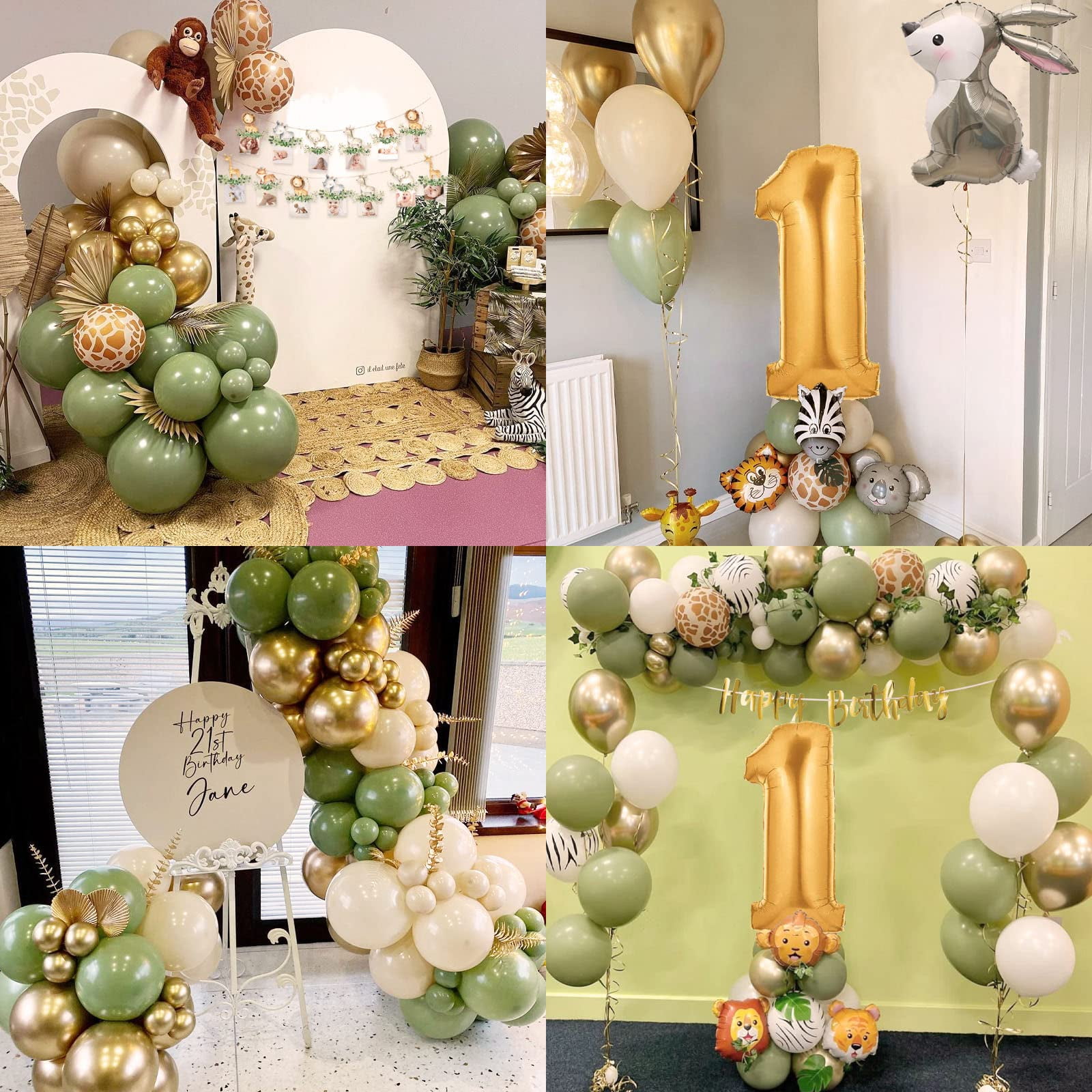 1st Birthday Decorations for Boys Girls, Wild One Birthday Balloon Set, First Birthday Decorations, Sage Green Jungle Animal Birthday Decorations for Kids
