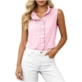 thumbnail image 3 of Feancey Sleeveless Work Shirts for Women Ruffled Trim Stand Collar Summer Tank Tops Lightweight Loose Fit Casual Blouses Dressy Trendy Going Out Tank Top Pink M, 3 of 7