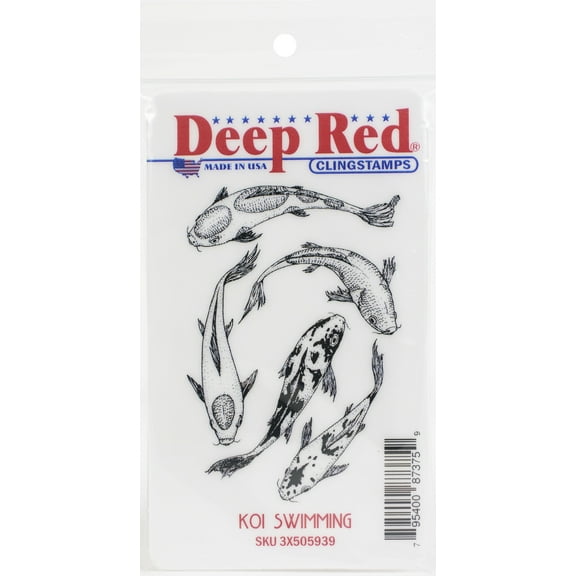 Deep Red Stamps Koi Swimming