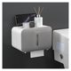 thumbnail image 1 of Caja de soporte de papel higiénico sin perforaciones, caja de almacenamiento de pañuelos montada en la pared con estante y cajón for baño, dormitorio, cocina, 1 of 5