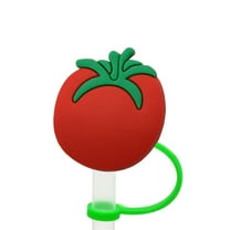 1 Piece Fruit Straw Cover, Straw Dust Caps, Silicone Straw Topper, Cute Silicone Reusable Drinking Straw Protector, PVC Straw Caps Soft Silicone Straw Plugs for 6-8 mm Straws(Red3,1.18x0.79")
