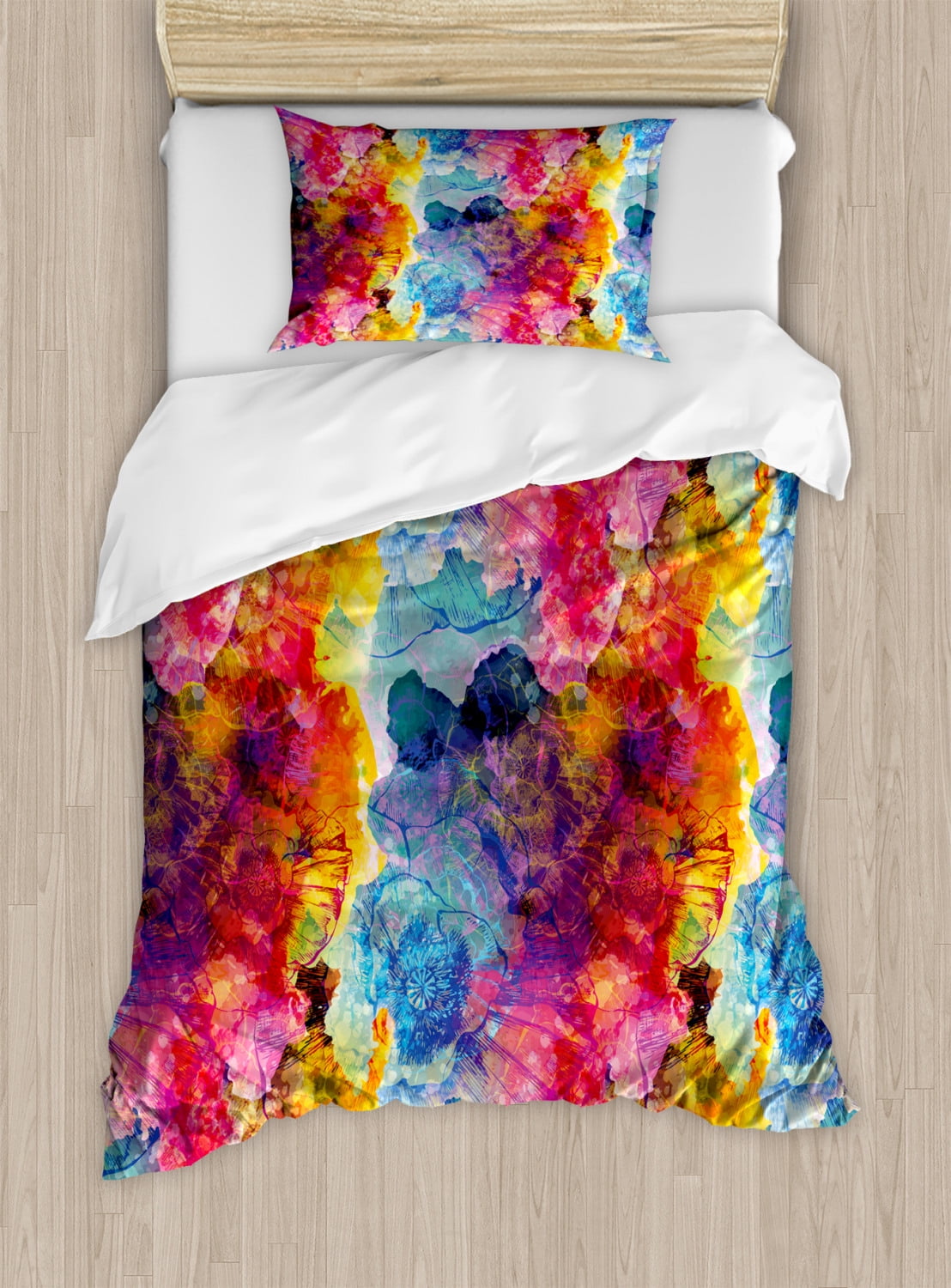 Colorful Duvet Cover Set Twin Size, Abstract Modern Art Expression Pattern Vector Illustration
