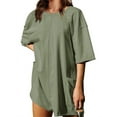 thumbnail image 4 of Short Sleeved Solid Color Women Loose Casual Jumpsuit Back V Romper Shorts with Pocket, 4 of 5