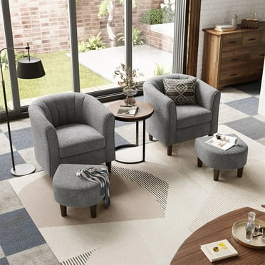 LINSY HOME Accent Chair Set of 2 with Ottoman for Living Room, Dark Grey