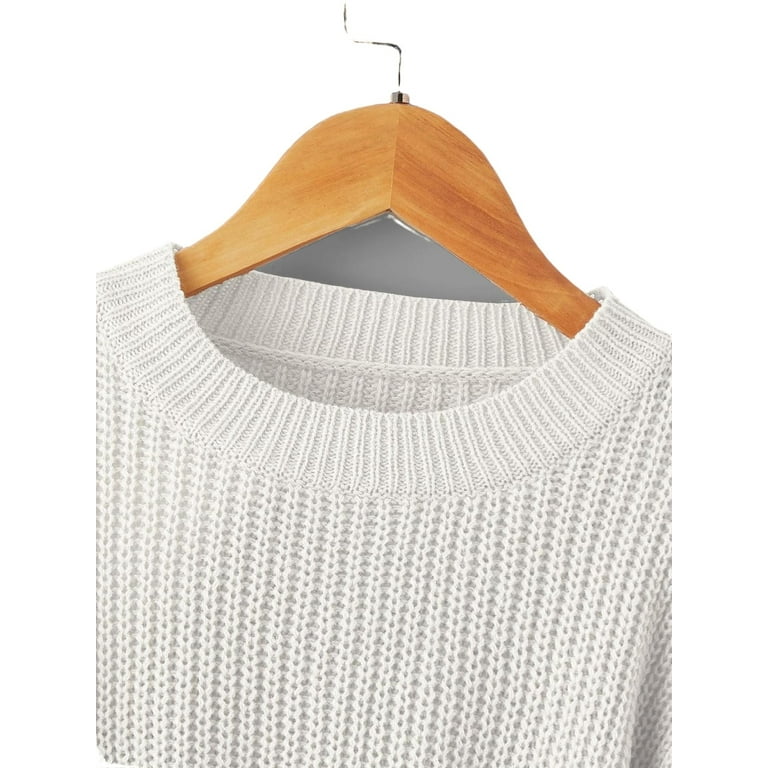 Casual Plain Round Neck Pullovers Long Sleeve White Girls Sweaters Girl s
