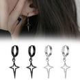thumbnail image 2 of Hoop Huggie Earrings Star Cross Dangle Drop Womens Jewelry Fashion Gift, 2 of 9