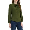 thumbnail image 4 of CAMISA DE BOTONES PARA MUJERES INSPIRE CHIC CON COLLAR PETER PAN Y NUDO PARA TRABAJO TALLA XL VERDE OLIVA, 4 of 7