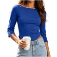 thumbnail image 4 of Yangnuo Women Solid Boat Neck 3/4 Sleeve Curved Hem Fitted Cropped Casual Layering Fashion Tops For Women, 4 of 5