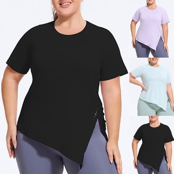 Hrsba Plus Size Tops for Women Crew Neck Short Sleeve Solid Color Loose Cover Up Soft Breathable Fabric Ideal for Yoga and Daily Wear