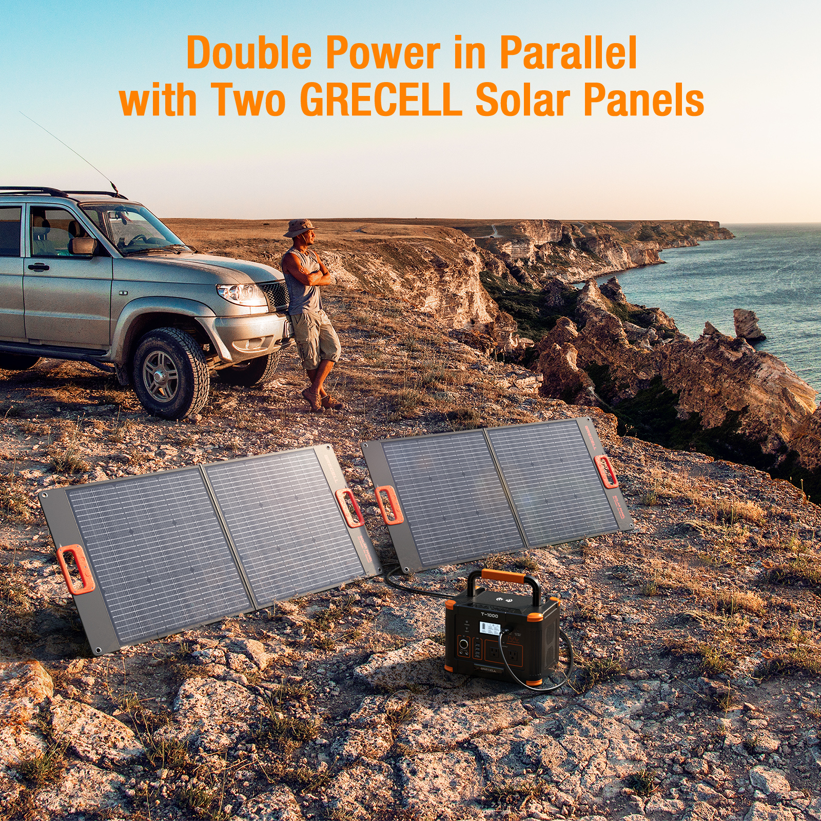 100W Foldable Solar Panel + Power Station 500W Portable Generator Lithium Battery Backup with Wireless Power Bank for Outdoor Home Emergency