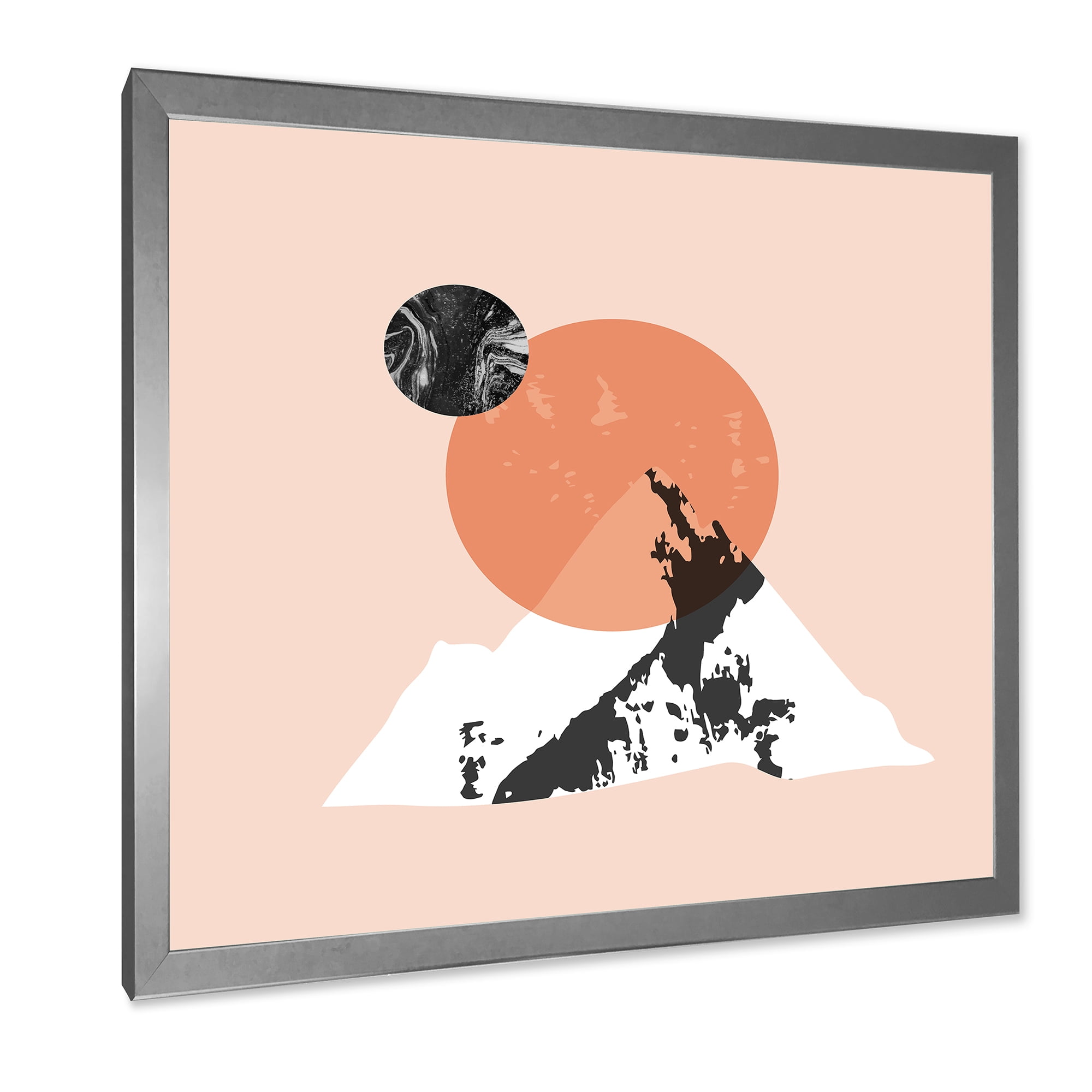 Designart 'Modern Minimalist Mountain Moon and Sun' Modern Framed Art Print
