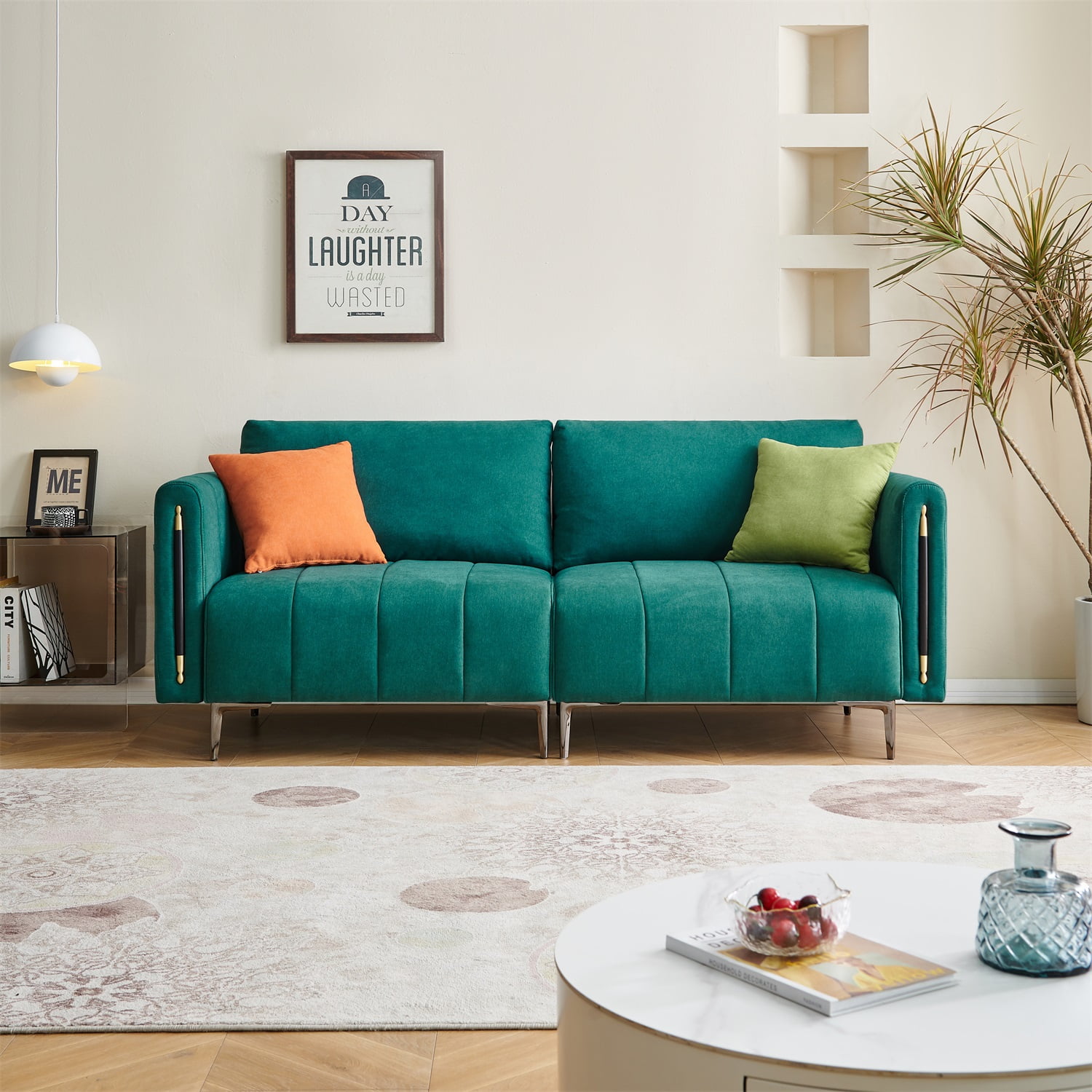 Kadyn 76.3 inch Fabric Couches, Deep Seat Sofa with 2 Side Pockets, Modern Fabric Sofa for Living Room, Movable Back, Green