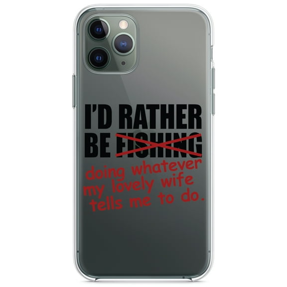 DistinctInk Clear Shockproof Hybrid Case for iPhone 13 PRO (6.1" Screen) - TPU Bumper Acrylic Back Tempered Glass Screen Protector - I'd Rather Be Fishing Whatever My Wife Tells Me