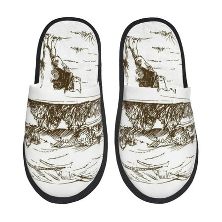Balery Cows Grazing On The Meadow 2 Slient Indoor Furry Fleece Comfort House Shoes Soft Non-Slip Home Shoes Cotton slippers House Slippers-- Large