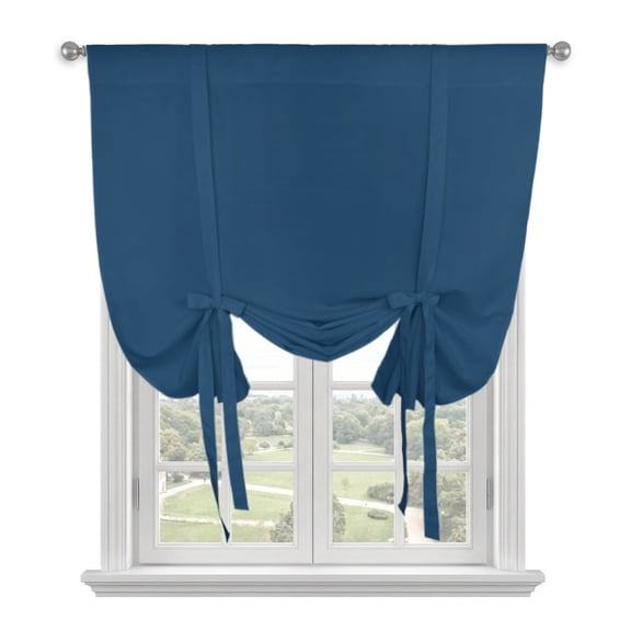 Pure Midnight Blue Tie Up Curtains for Windows, Adjustable Balloon Window Shades, Modern Solid Color Minimalist Art Kitchen Window Treatments Farmhouse Short Curtains with Rod Pocket 42"x45"