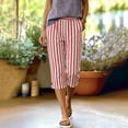 thumbnail image 6 of SHTXOZHI Womens Striped Capri Pants Linen Elastic Waist Straight Leg Capris Casual Travel Trousers with Pockets, 6 of 8