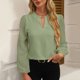 thumbnail image 2 of Tops para mujer,Blusa de gasa de manga larga con cuello en V para mujer, camisa informal de encaje, top liso, poliéster suave, para uso en casa o en la oficina, sopatenor, 2 of 9