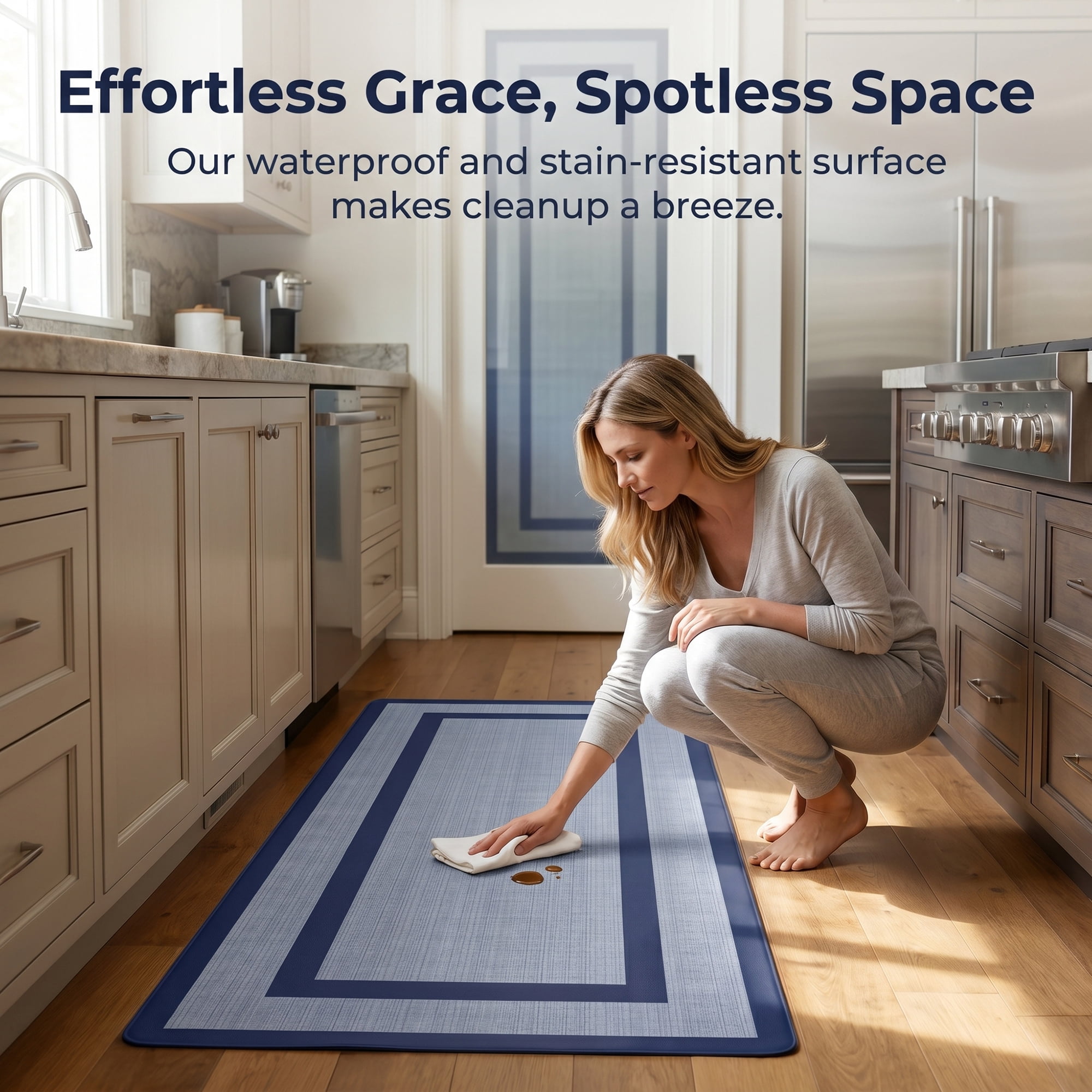 Unique Bargains Geometric Anti Waterproof Oil Resistant Non Slip Floor Rug Blue 47" x 18"