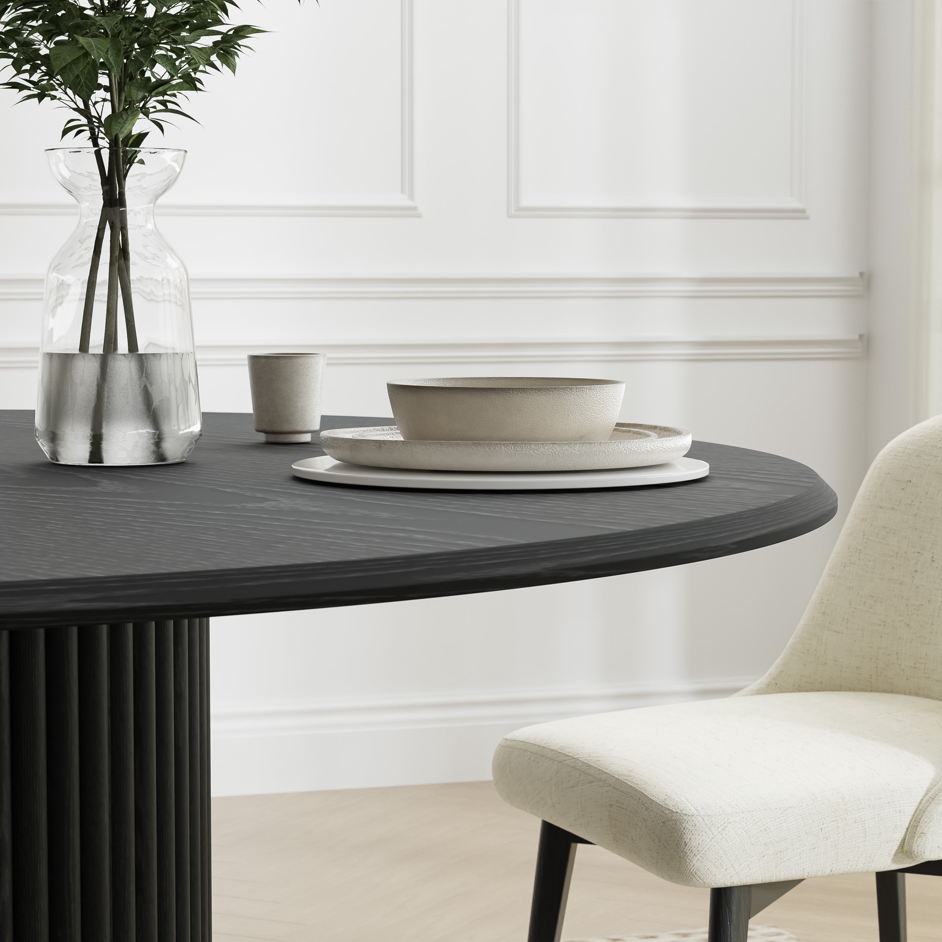 46 in. Soild Wood Black Dining Table Round Kitchen Table