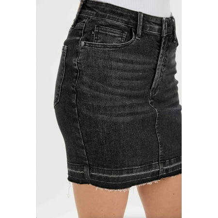 

Judy Blue High Waist Washed Black Release Hem Denim Skirt 2811