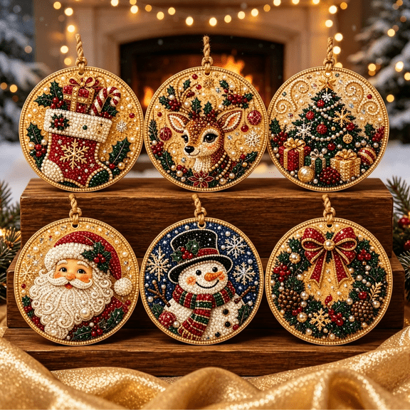 6Pcs Christmas Ornaments DIY Pearl Art Kits for Adults, Relaxing Holiday Craft Hobby, Handmade Festive Ornaments for Adult Craft Lovers