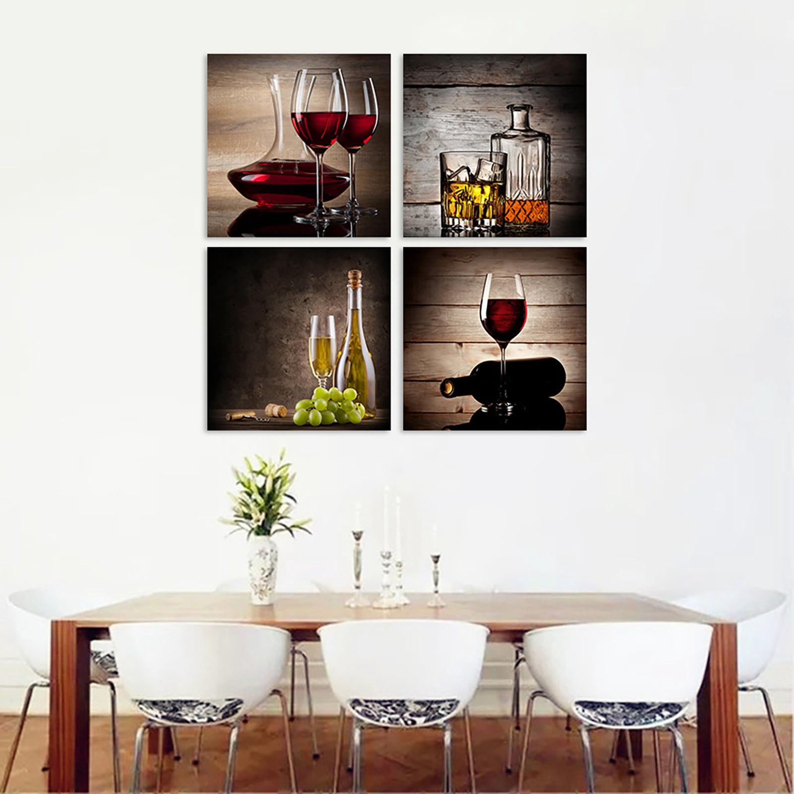 Apmemiss Clearance Kitchen Wall Art Canvas Artwork Red Wine Glasses Bottles Canvas Painting Printed on Canvas Contemporary Artwork Pictures for Dining Room Walls Decor Home Decoration 4 Panels