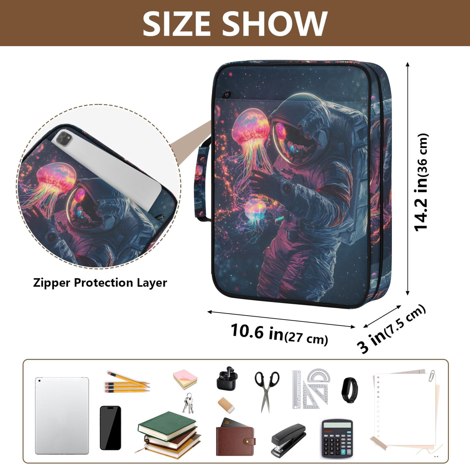 FORMRS Accordion File Folder A4 Size 7-Pocket Expanding Document Organizer Bag with 3 Ring Binder, Glowing Jellyfish