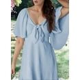 thumbnail image 5 of Deep V Neck Elegant Bow Tie Mini Dress Light Blue S, 5 of 8