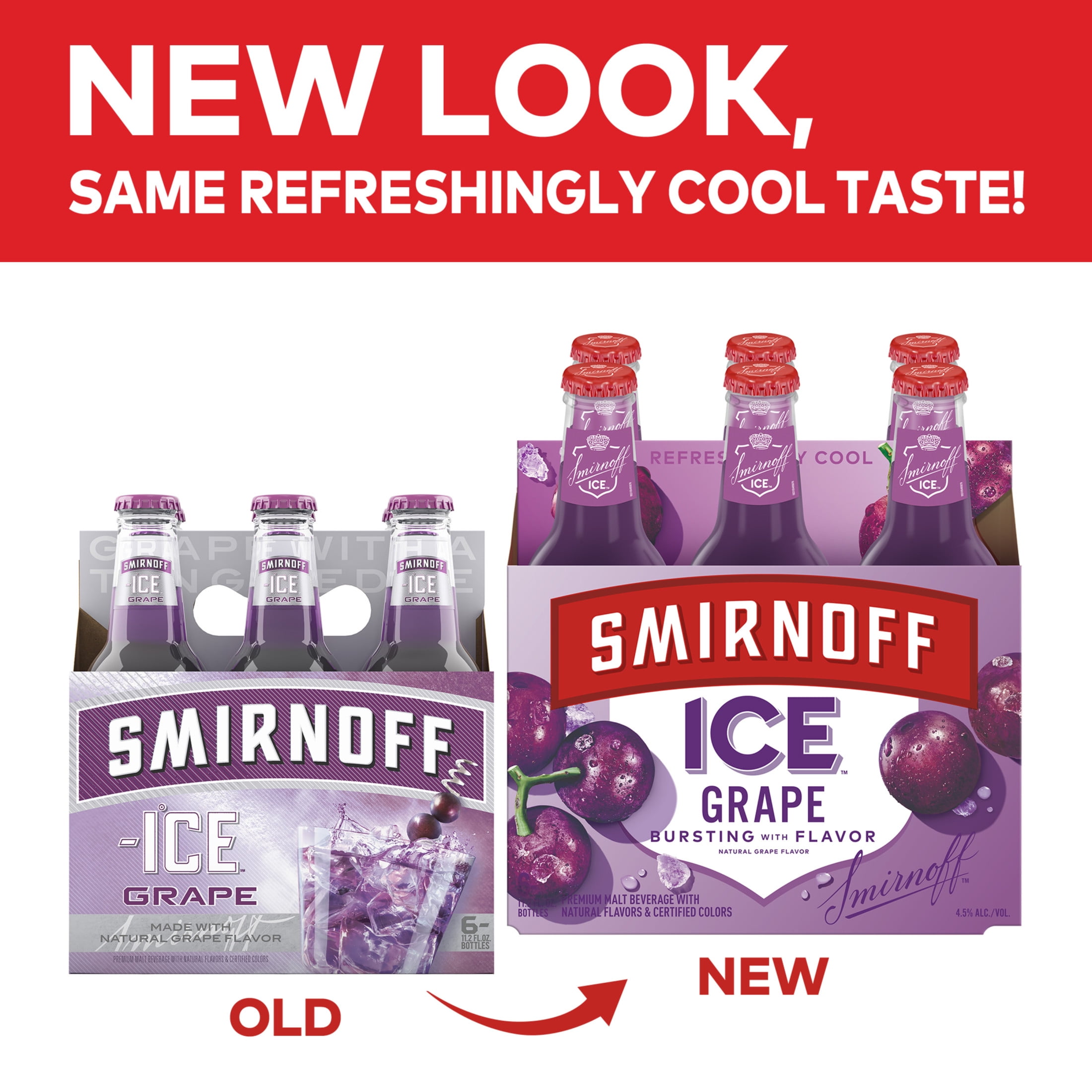Smirnoff Ice Grape, 6 pack, 11.2 fl oz Bottles, 4.5% ABV
