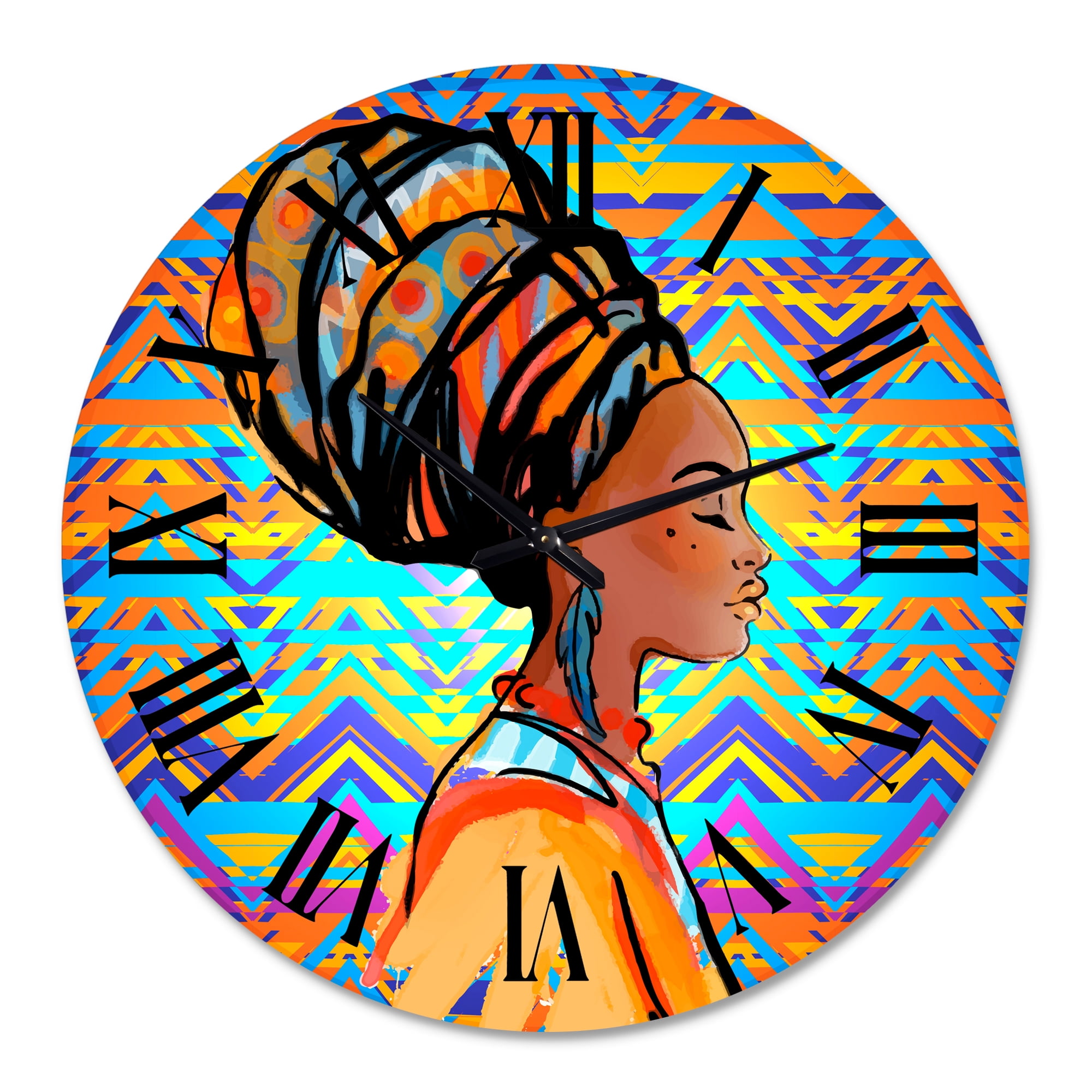 Designart 'African American Woman With Turban Iv' Modern Wall Clock